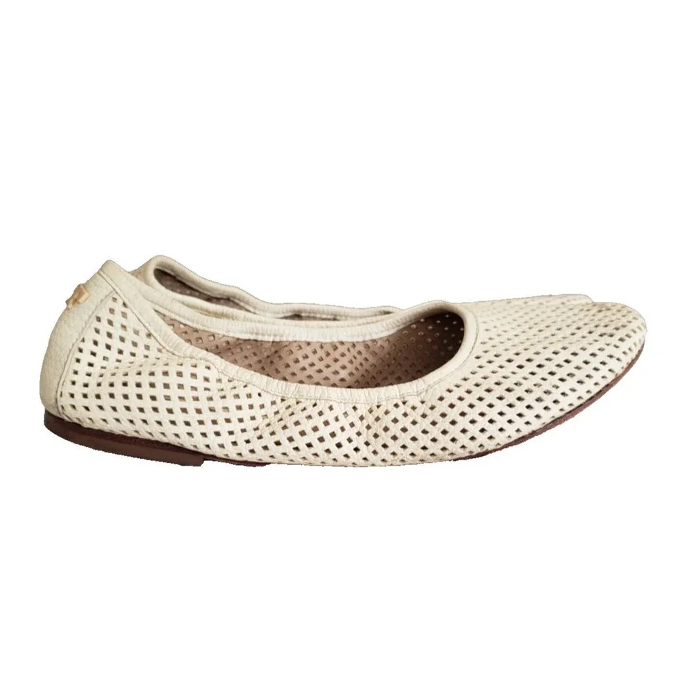Tory Burch Whitaker Ballet Flats Women 8.5M Perforated Leather Ivory 21168785